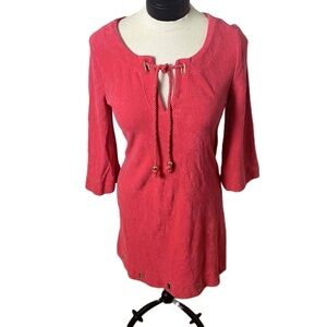 Y2K Juicy Couture Red Mini Bell Sleeve V-Neck Front Tie Terry Cloth Dress M